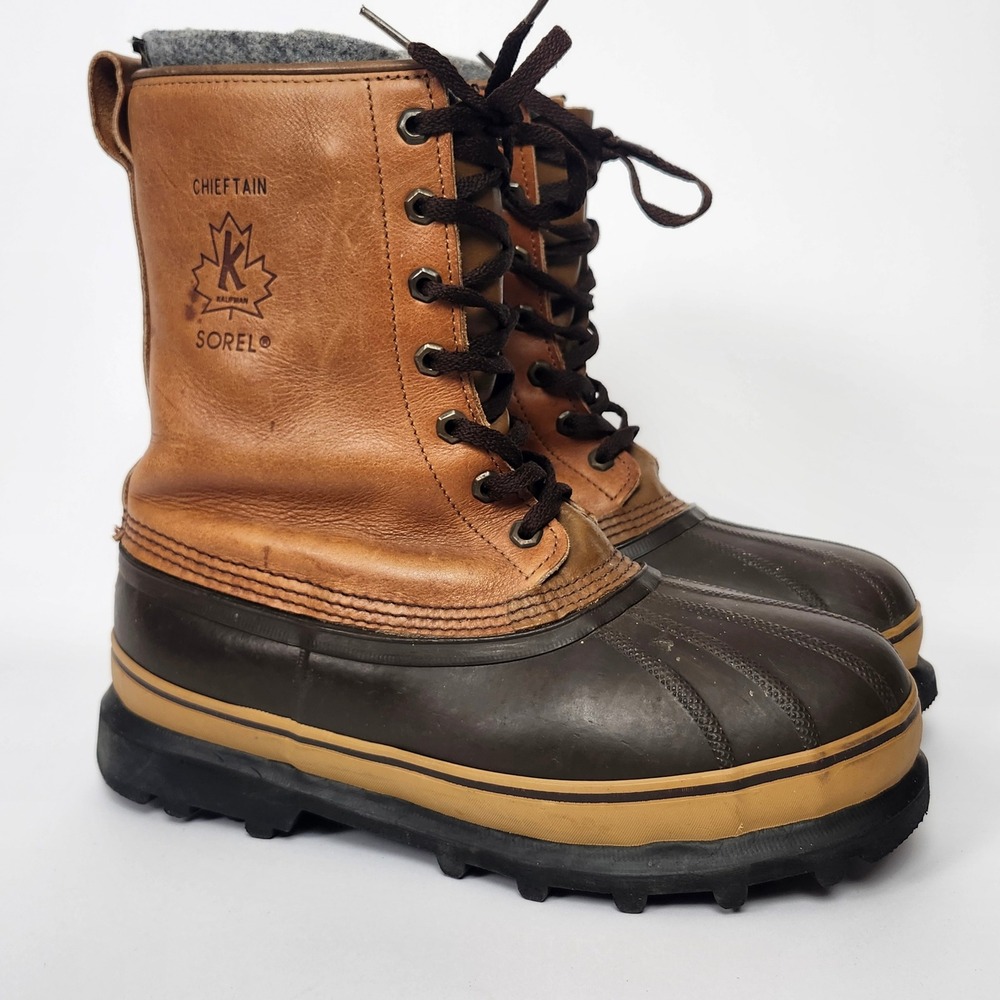 Vintage 80s Sorel Chieftain Boots Kaufman Mens 8 8.5 Canada Leather Insulated